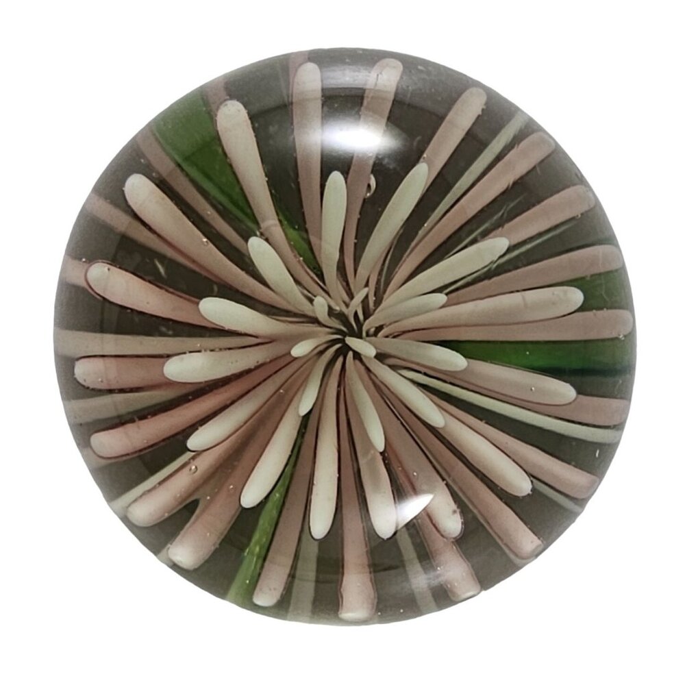 Handmade Glass Flower Paperweight Pink Clover Flower 1.75 Inch Diameter